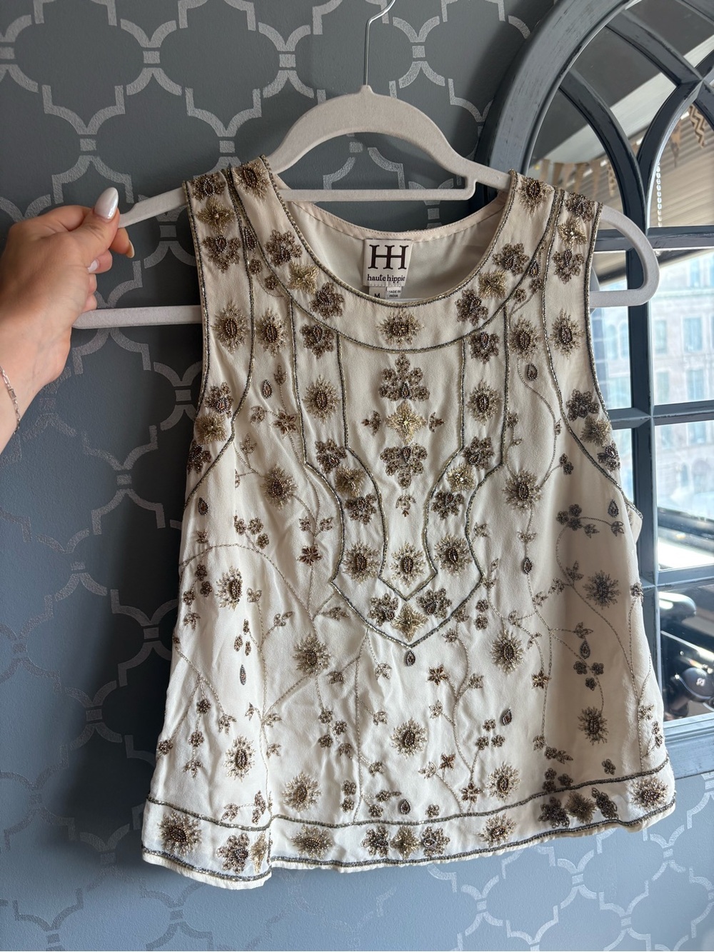 Antique Ivory Beaded Embroidered Sleeveless Camisole
